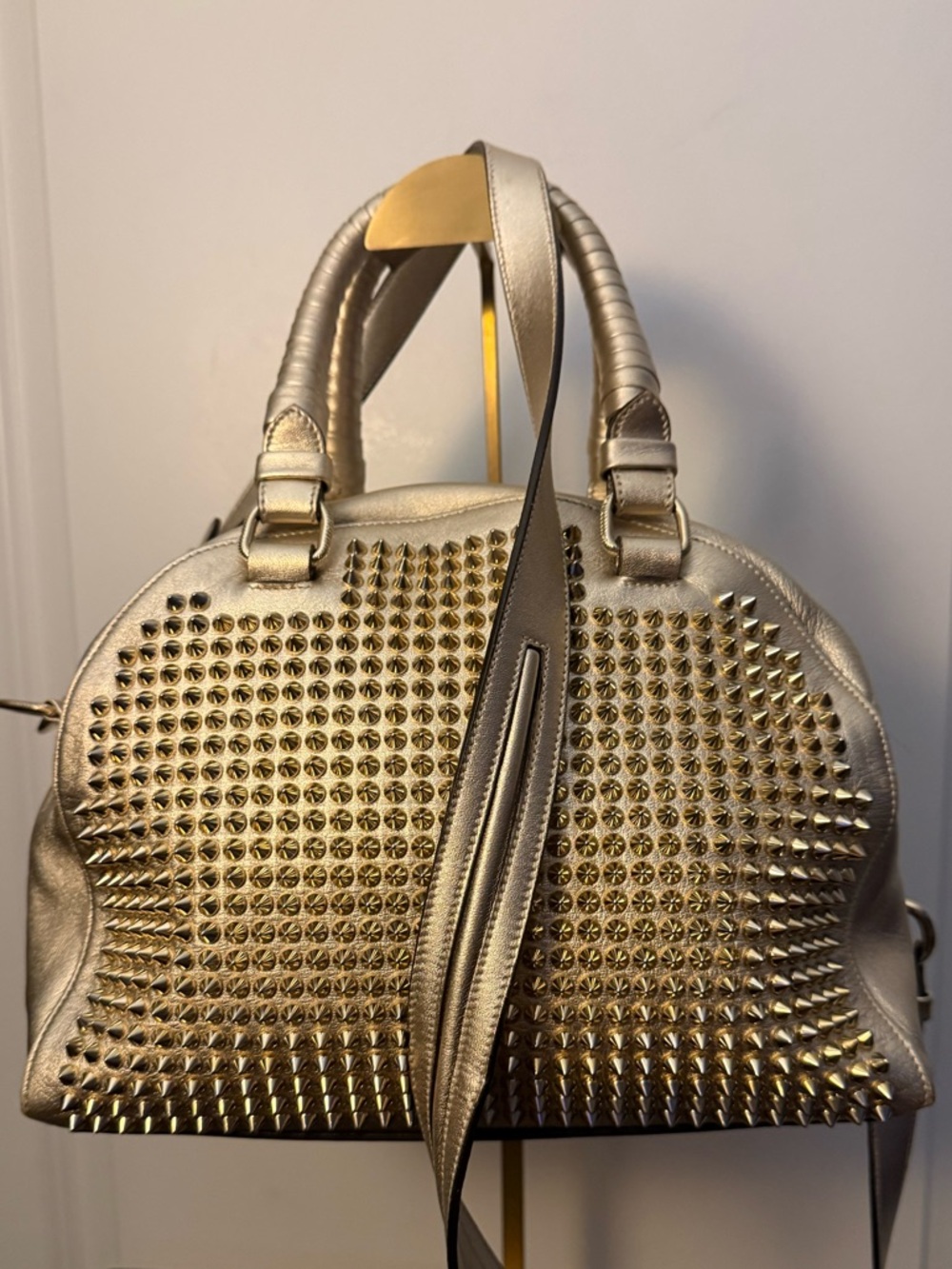 Christian Louboutin Metallic Gold Studded 2-Way Shoulder Bag